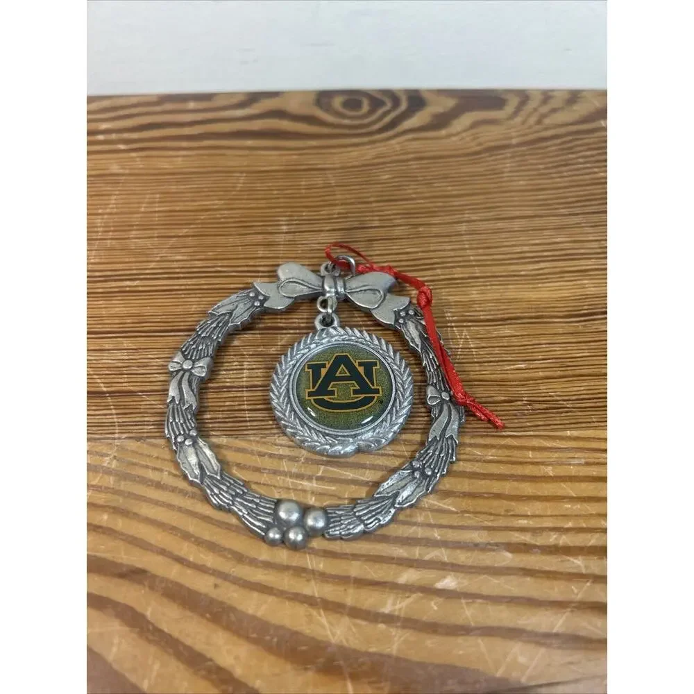 Auburn University Christmas Ornament - Pewter Wreath with Logo